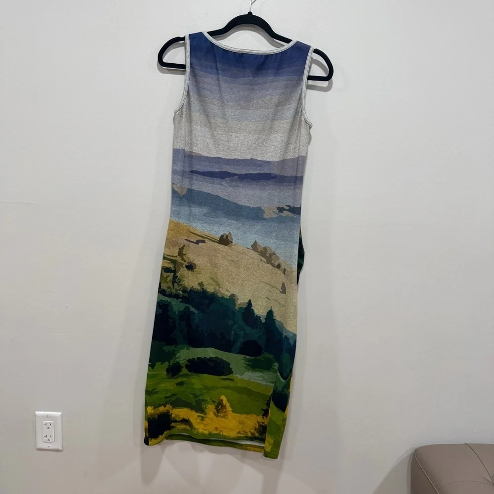 The Kit Scenic Print Ruched Bodycon Midi Dress Medium